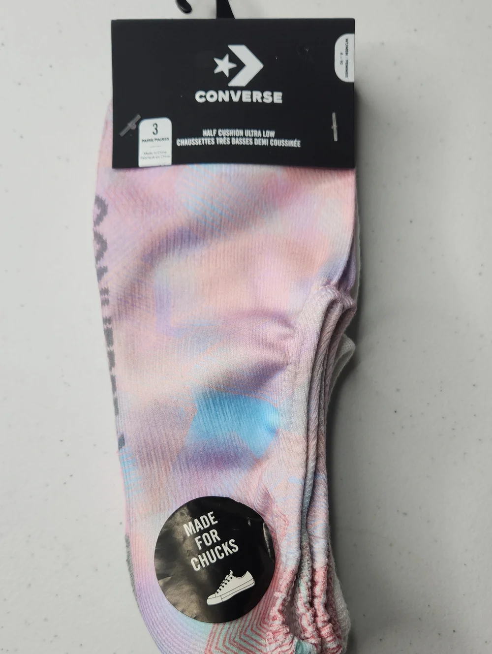 Converse Women’s Low-Cut Tie-Dye Athletic Socks - Pink, Blue, Purple